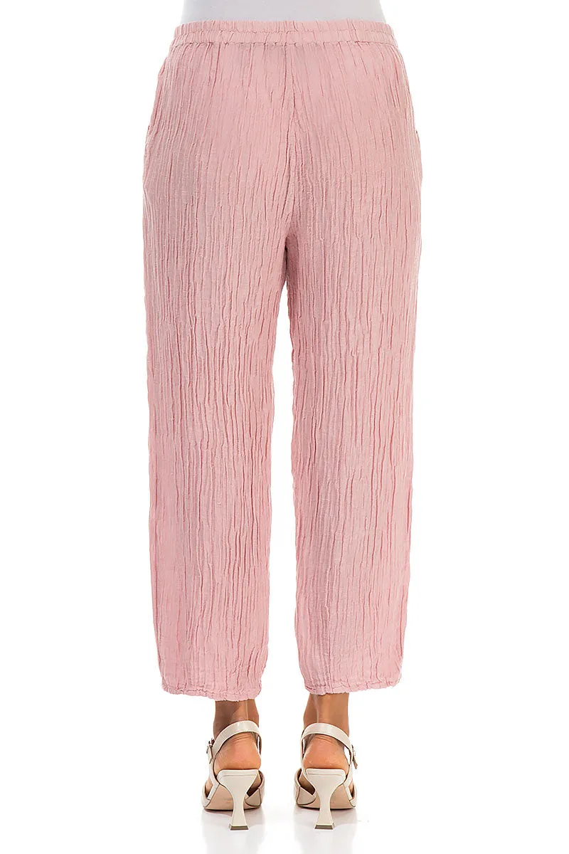 Taper Crinkled Powder Pink Silk Trousers