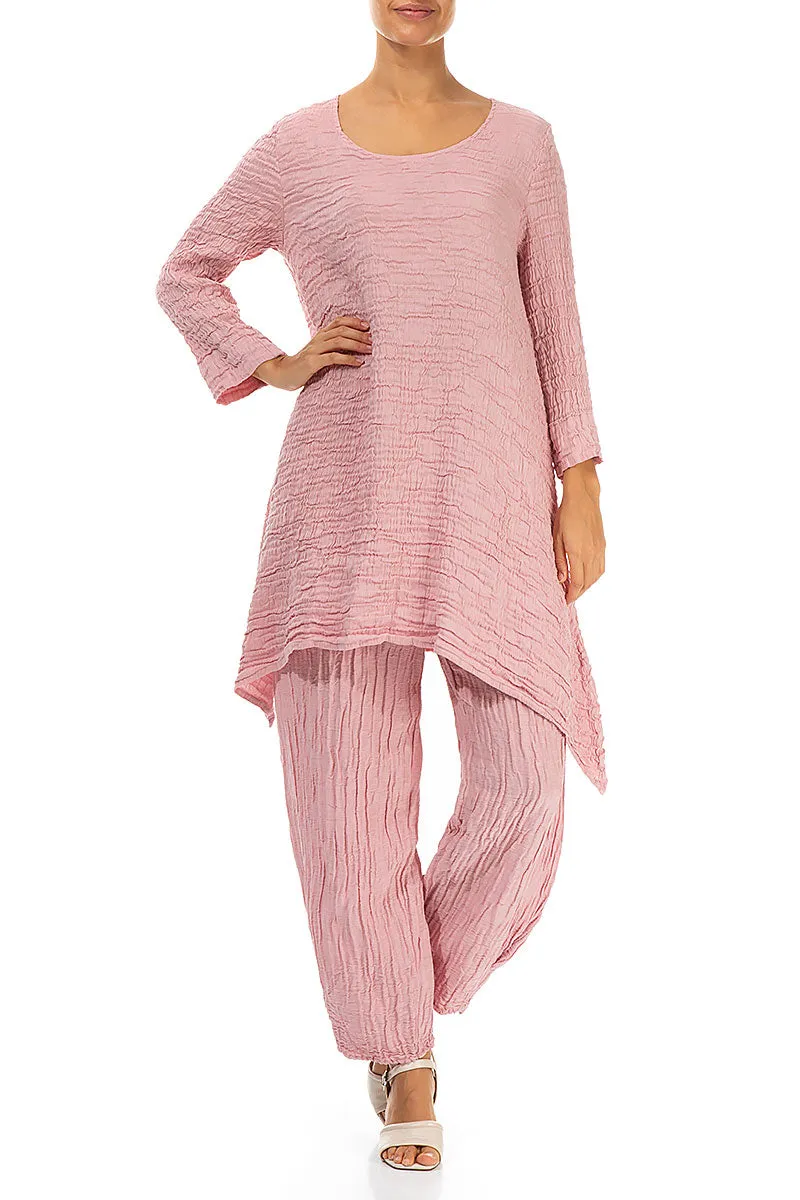Taper Crinkled Powder Pink Silk Trousers