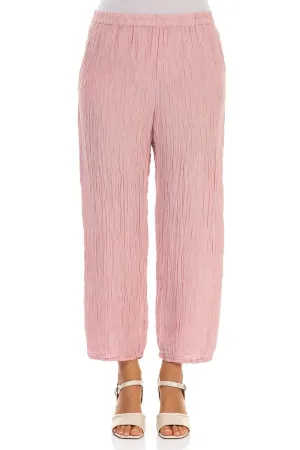 Taper Crinkled Powder Pink Silk Trousers