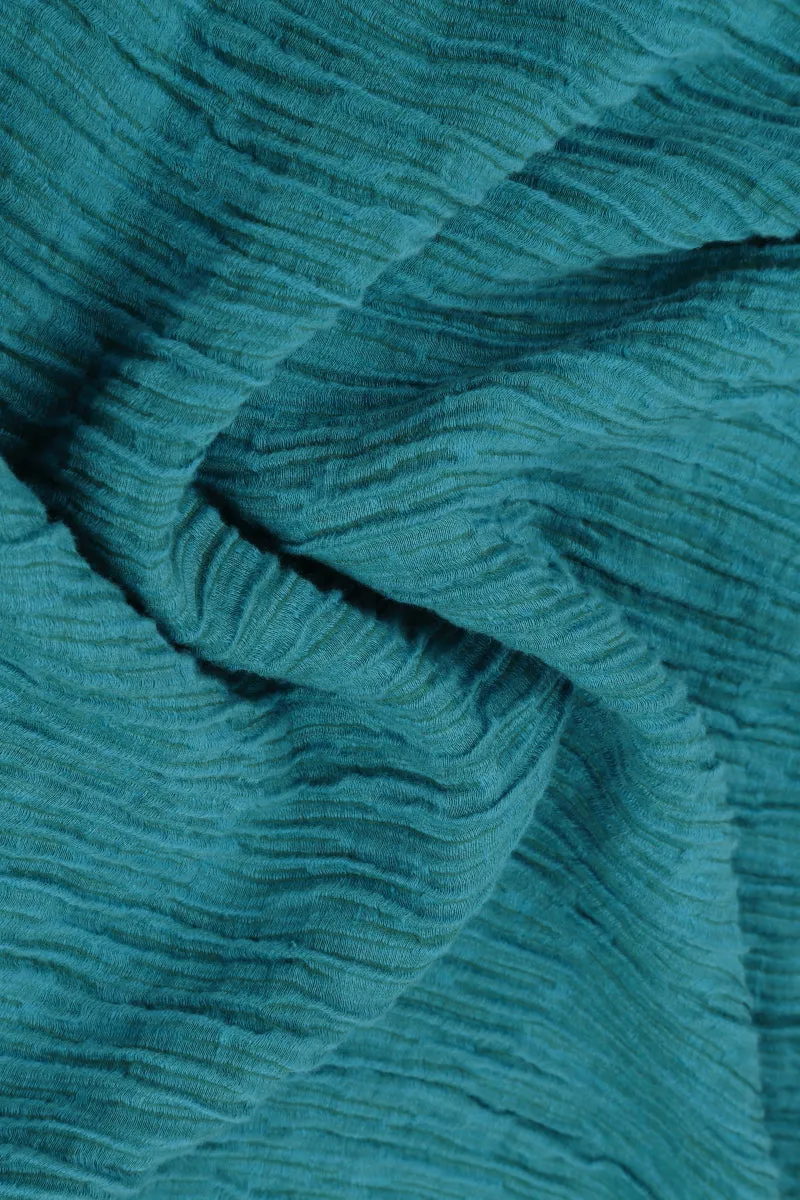 Taper Crinkled Turquoise Silk Trousers
