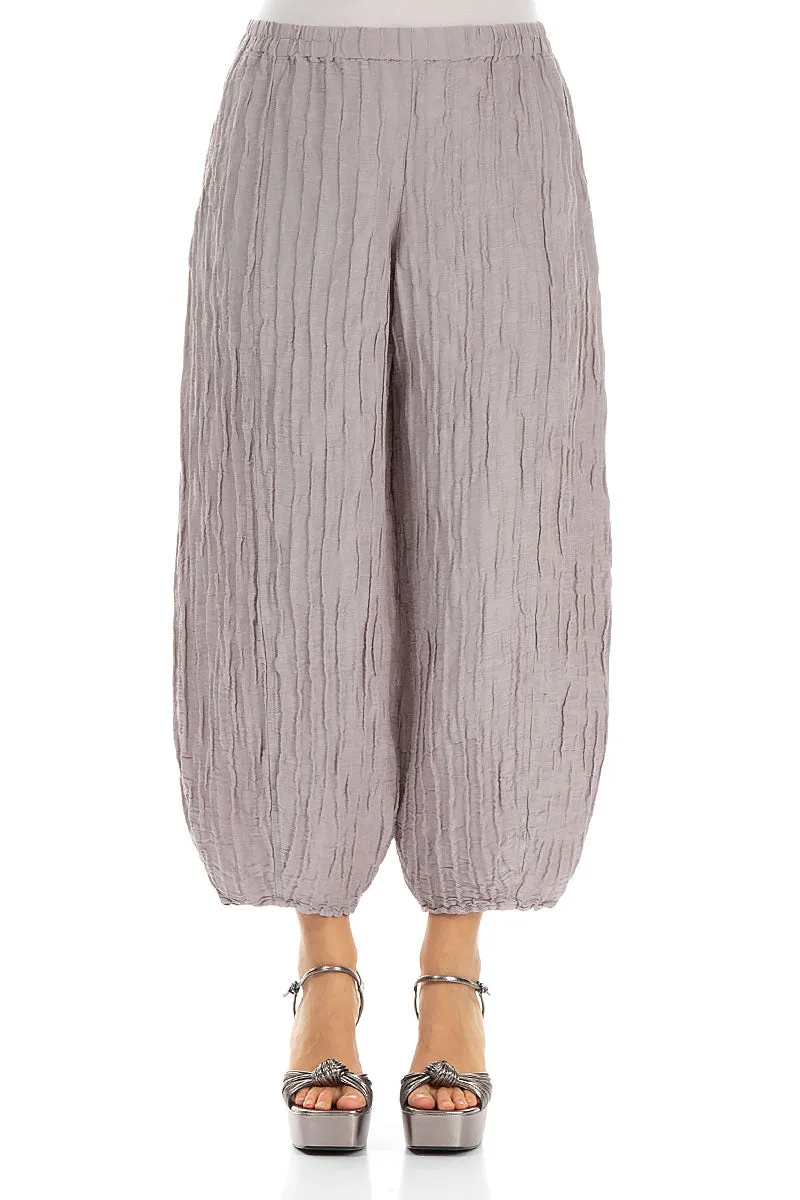 Taper Greige Crinkled Silk Linen Trousers