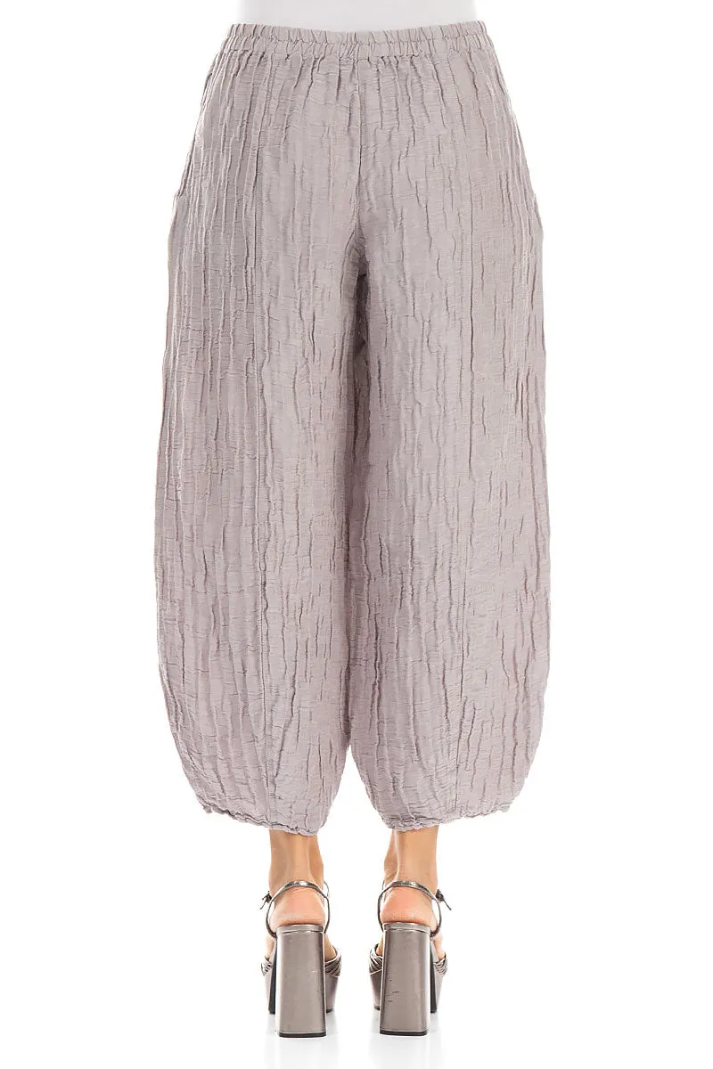 Taper Greige Crinkled Silk Linen Trousers