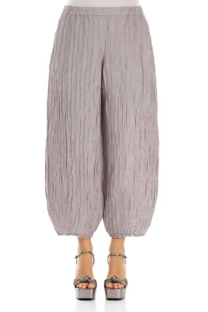 Taper Greige Crinkled Silk Linen Trousers