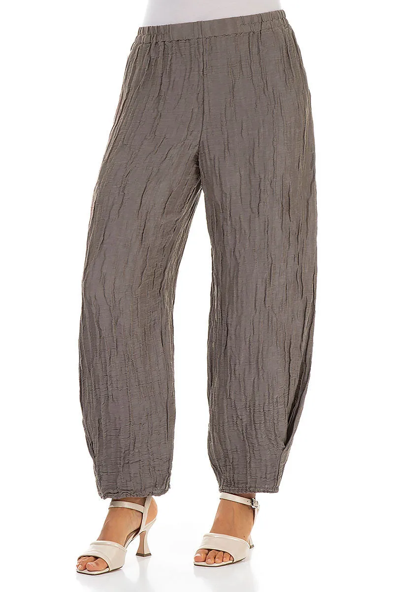 Tapered Barrel Truffle Crinkled Silk Trousers
