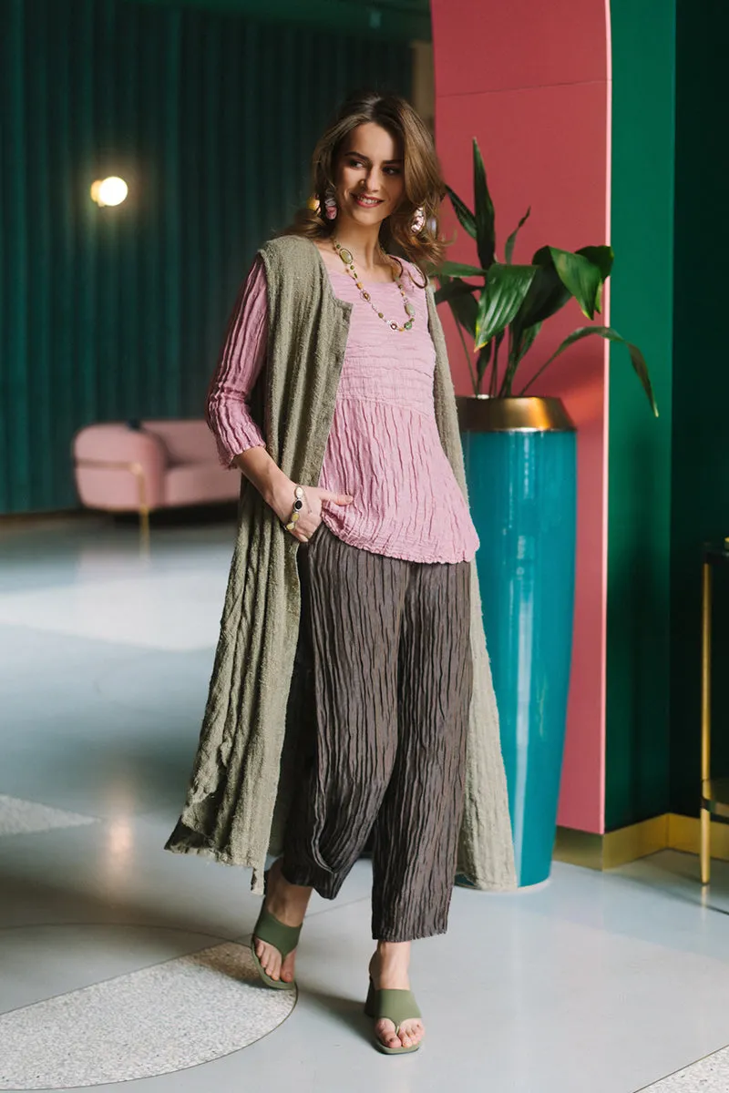 Tapered Barrel Truffle Crinkled Silk Trousers