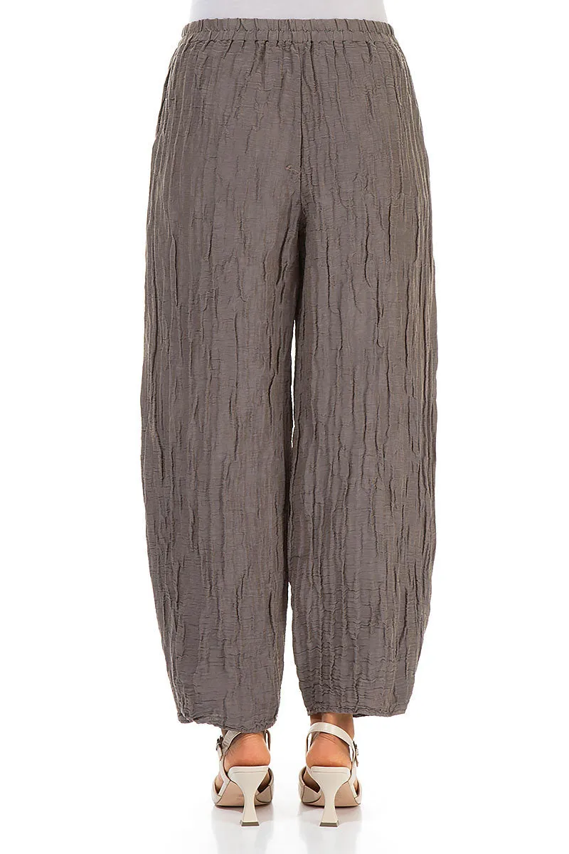 Tapered Barrel Truffle Crinkled Silk Trousers