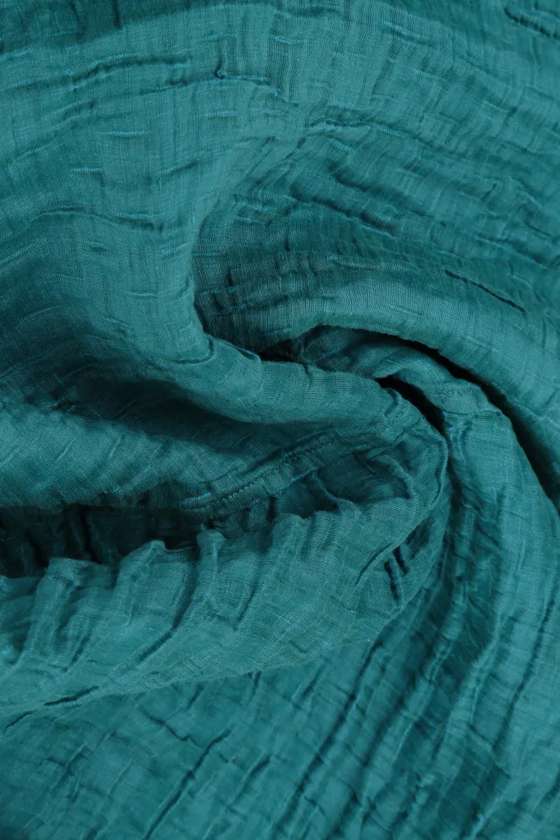 Tapered Barrel Turquoise Crinkled Silk Trousers