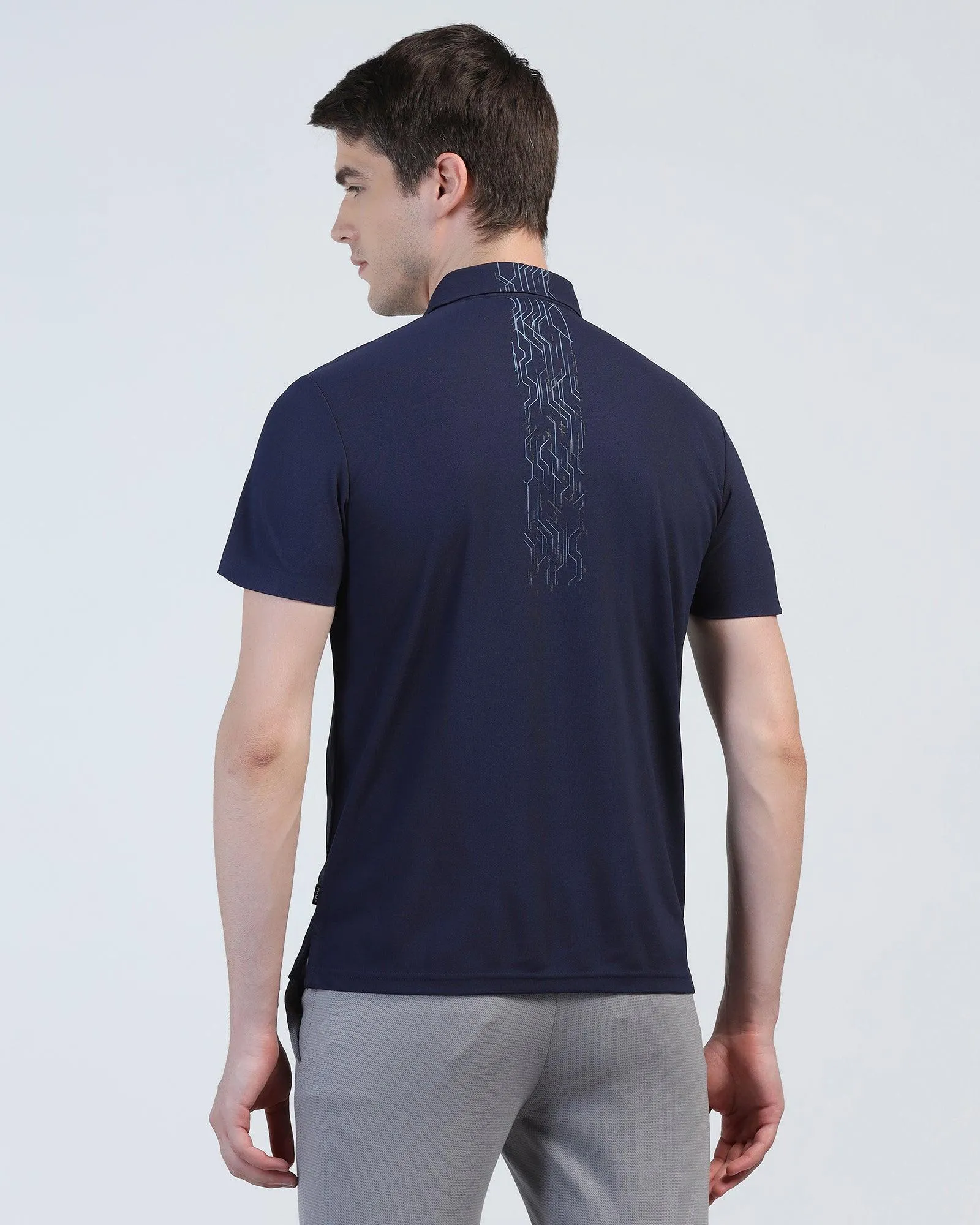 TechPro Polo Navy Printed T-Shirt - Amber
