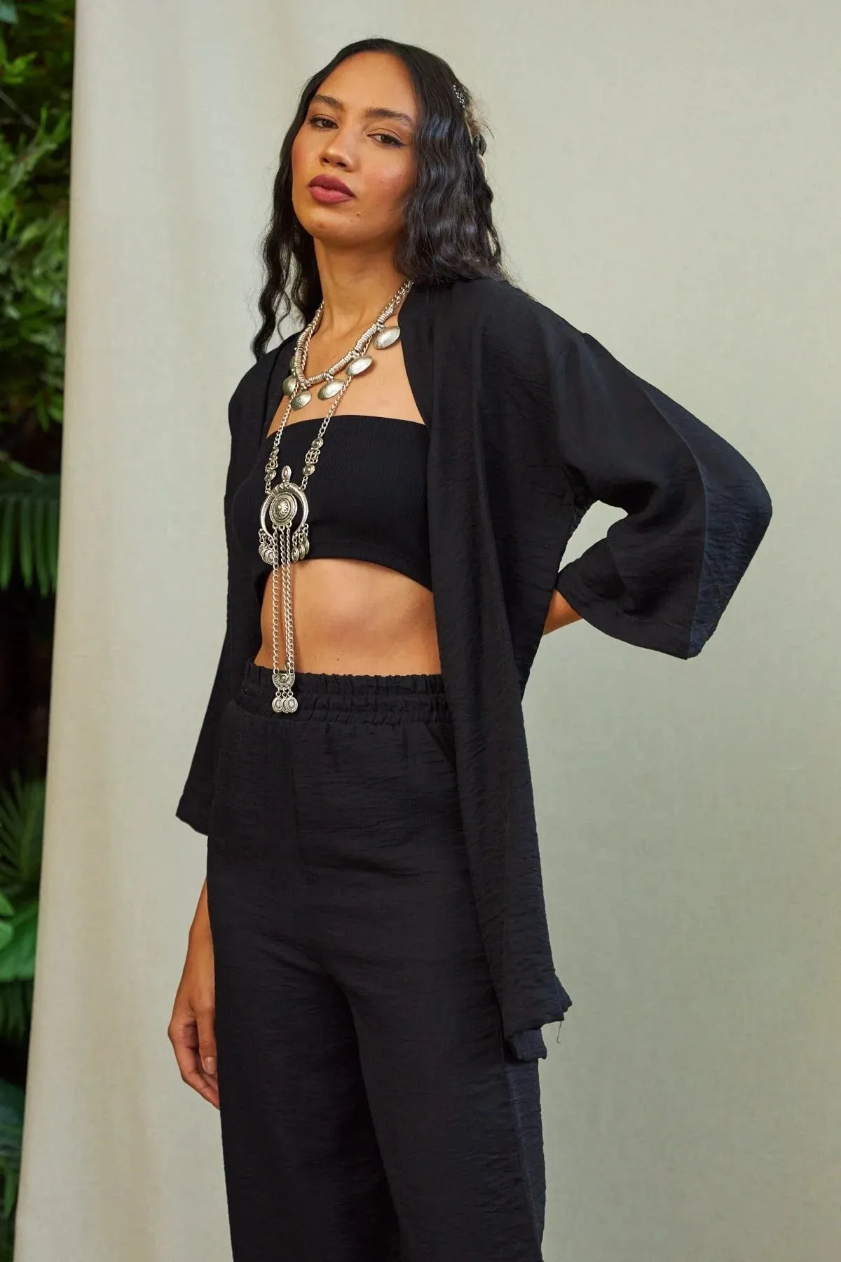 The Champ Clothing  Women'sLinen Kimono Top and Bottom Sets