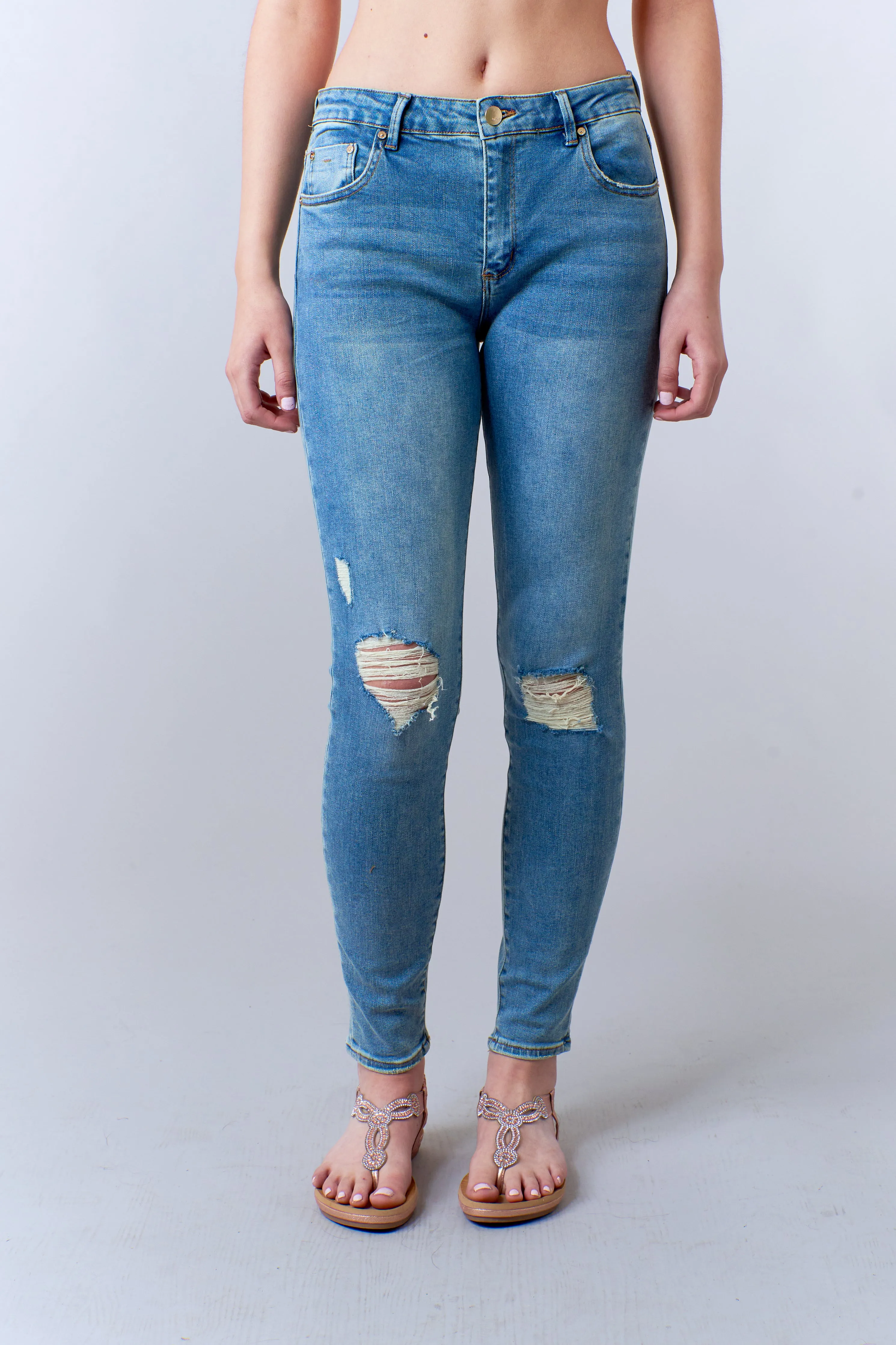 Tractr Denim, destroyed skinny jeans in light wash