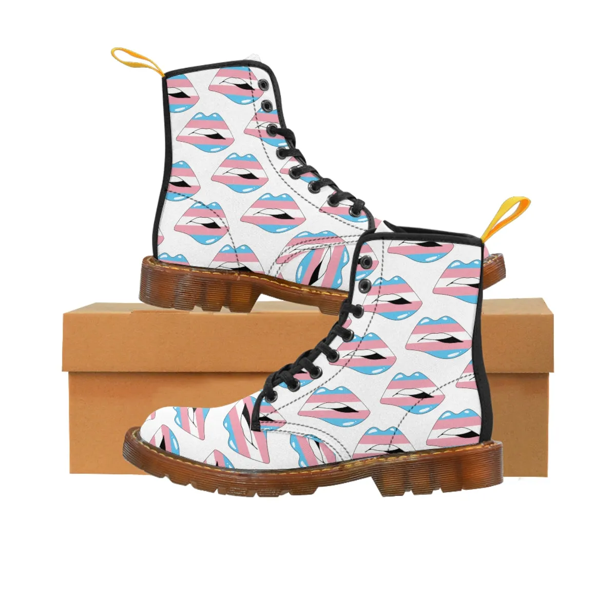 Transgender Flag Kisses LGBTQ White Canvas Boots Unisex Size