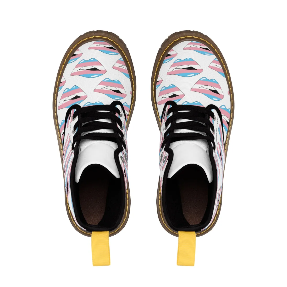 Transgender Flag Kisses LGBTQ White Canvas Boots Unisex Size