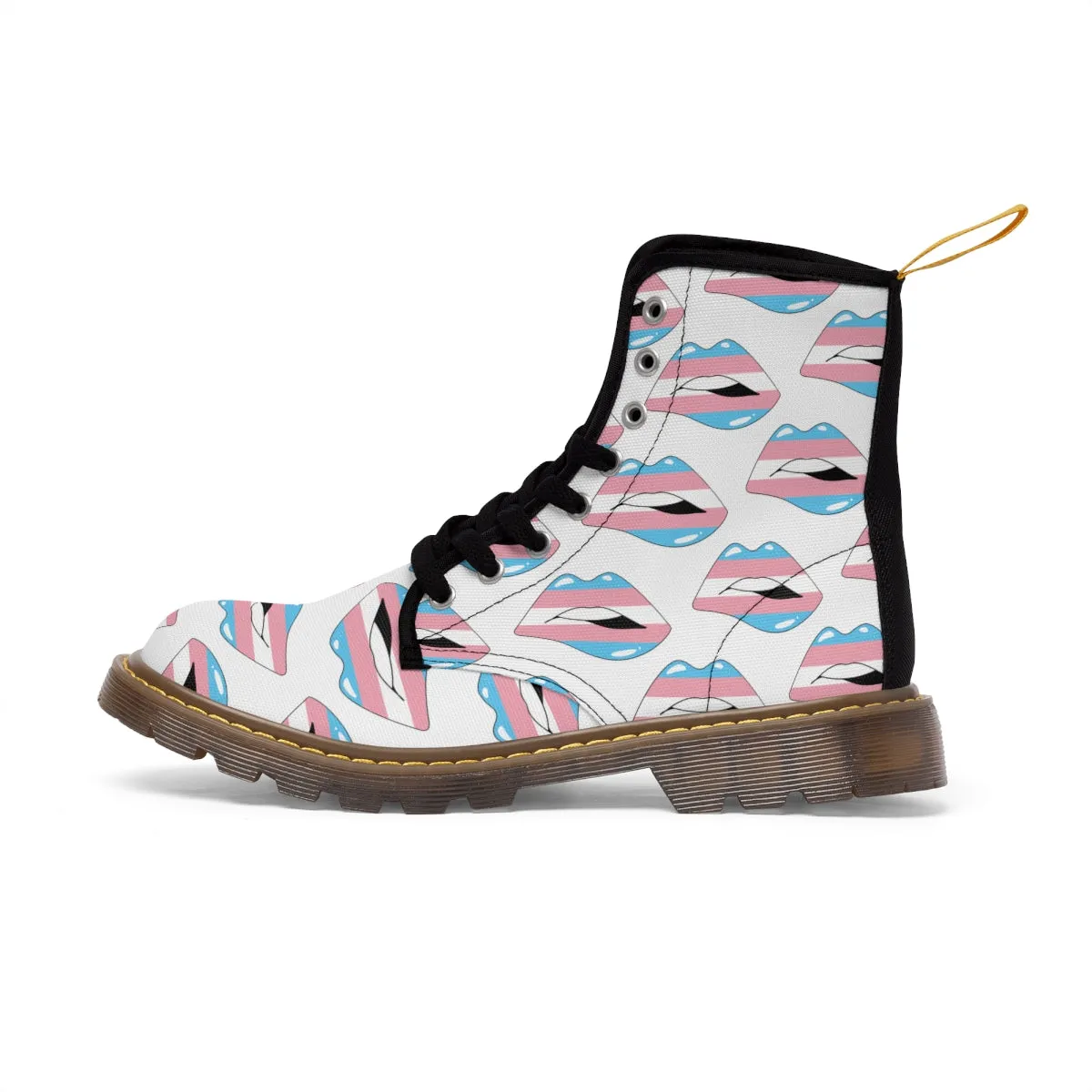 Transgender Flag Kisses LGBTQ White Canvas Boots Unisex Size