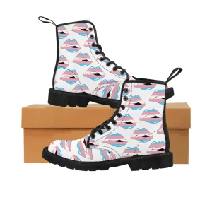Transgender Flag Kisses LGBTQ White Canvas Boots Unisex Size
