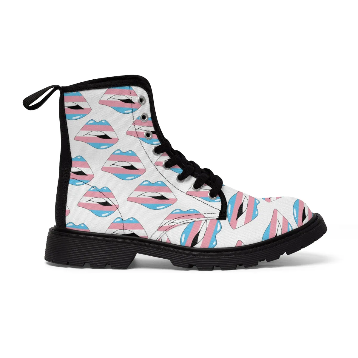 Transgender Flag Kisses LGBTQ White Canvas Boots Unisex Size