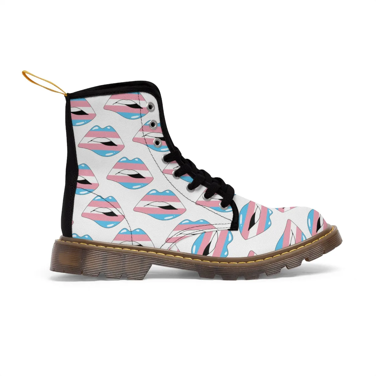Transgender Flag Kisses LGBTQ White Canvas Boots Unisex Size
