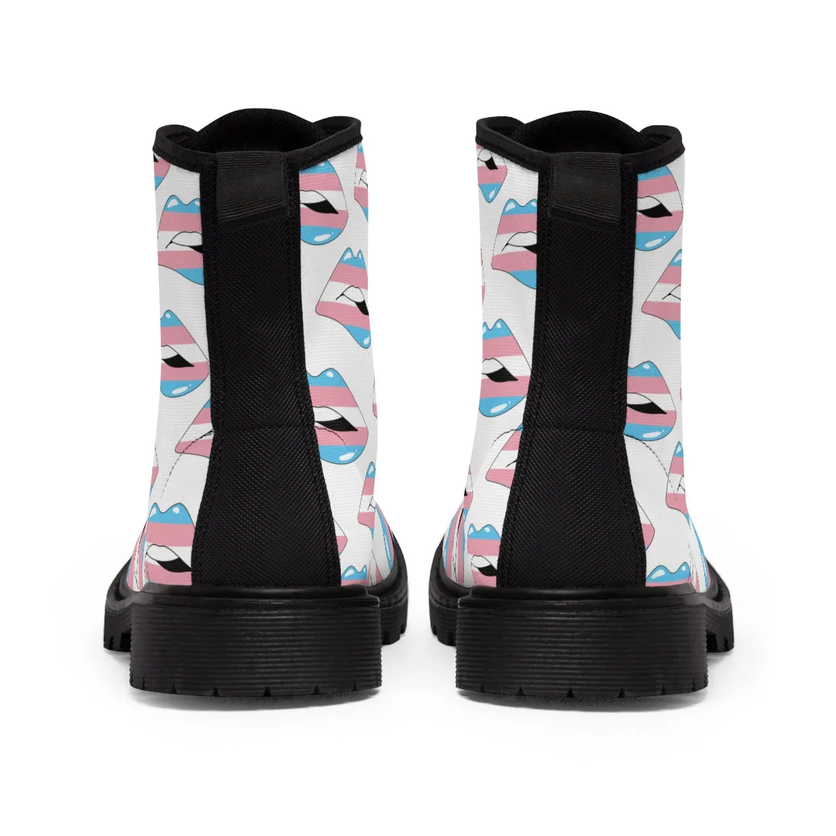 Transgender Flag Kisses LGBTQ White Canvas Boots Unisex Size