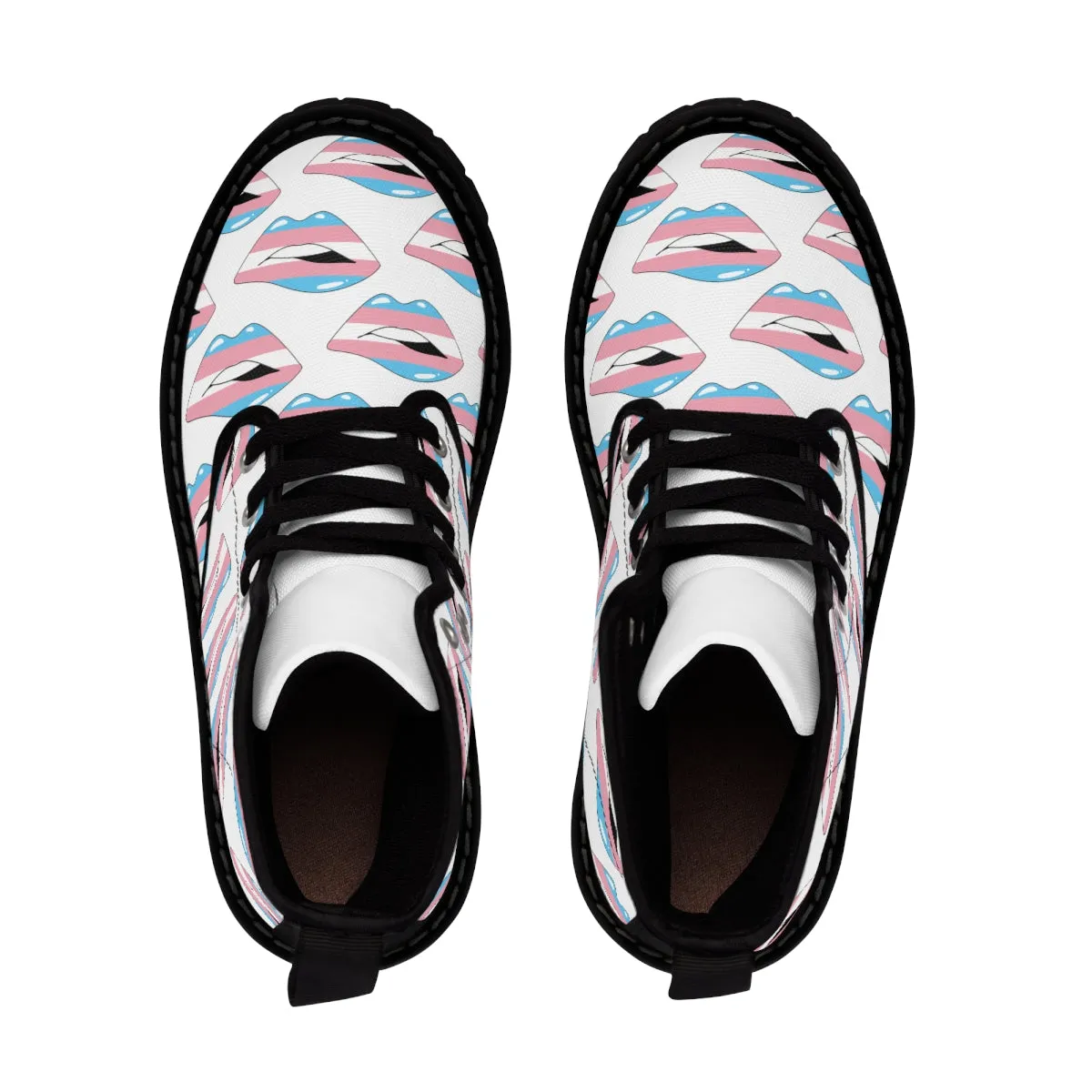 Transgender Flag Kisses LGBTQ White Canvas Boots Unisex Size
