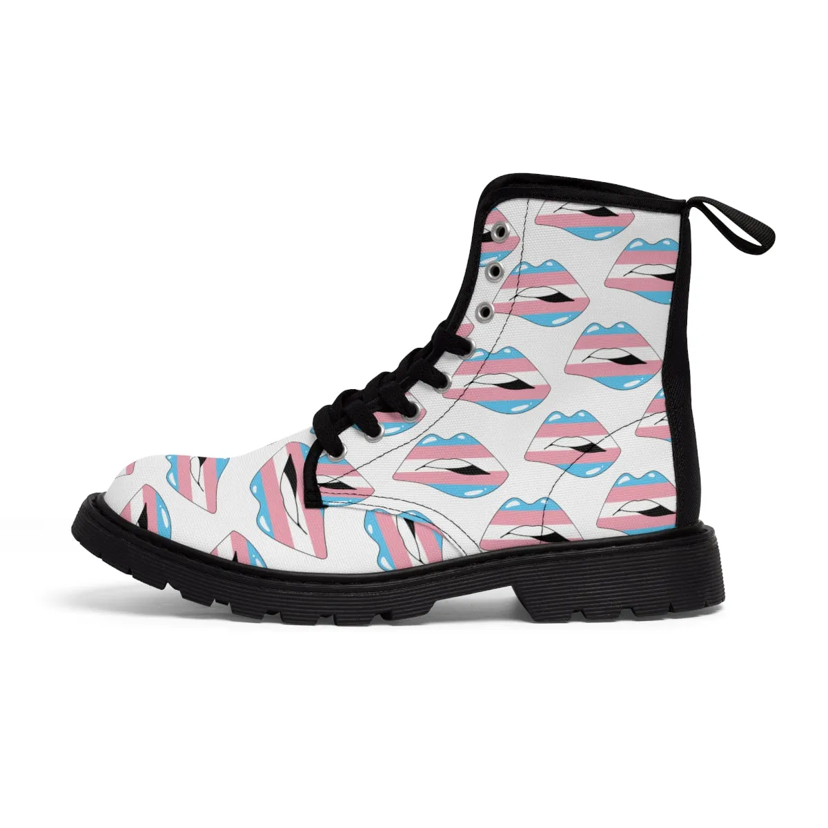 Transgender Flag Kisses LGBTQ White Canvas Boots Unisex Size