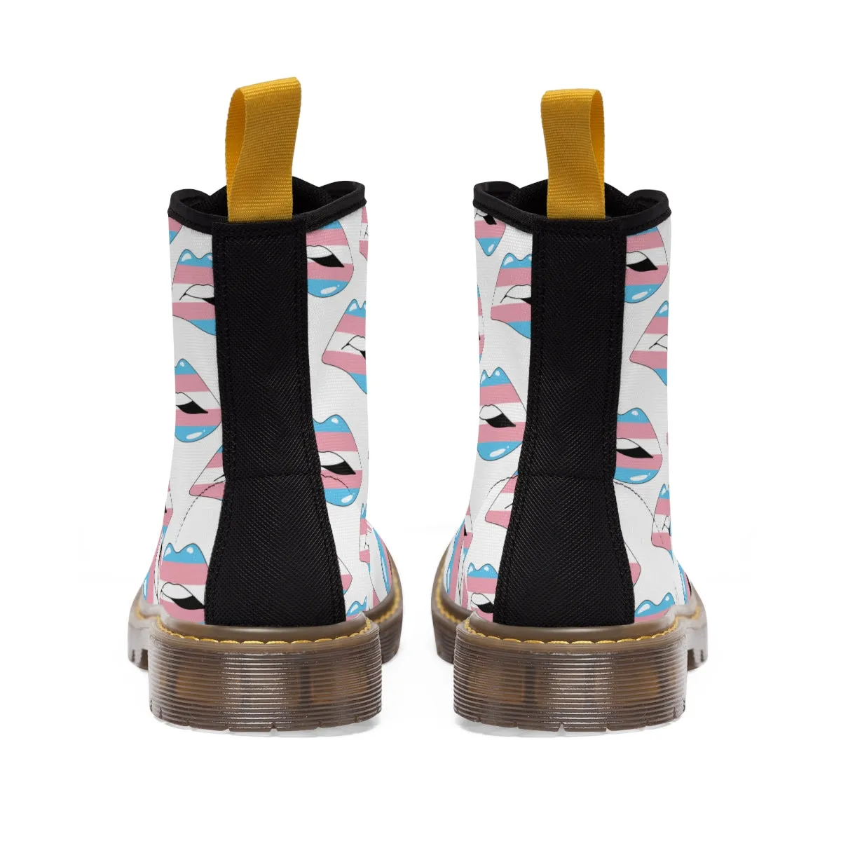 Transgender Flag Kisses LGBTQ White Canvas Boots Unisex Size