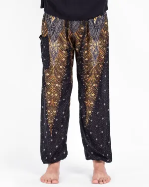 Unisex Peacock Feathers Harem Pants in Black