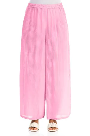 Wide Leg Taffy Pink Stripy Silk Viscose Trousers