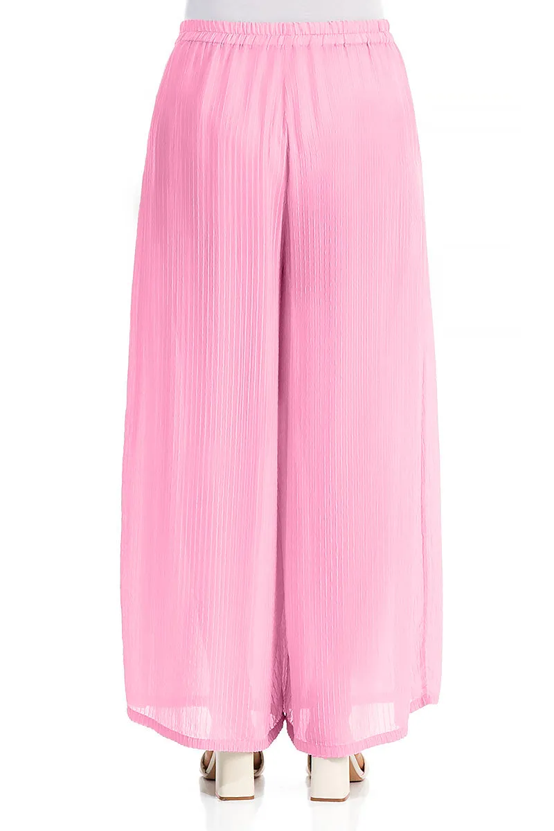 Wide Leg Taffy Pink Stripy Silk Viscose Trousers