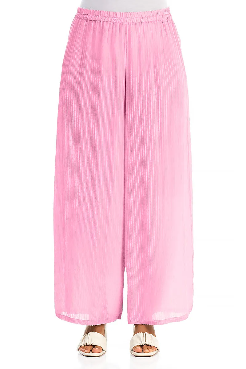 Wide Leg Taffy Pink Stripy Silk Viscose Trousers