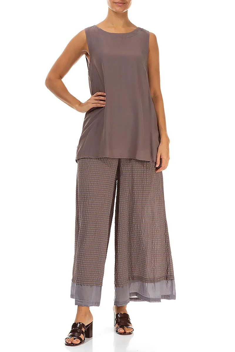 Wide Truffle Textured Silk Trousers