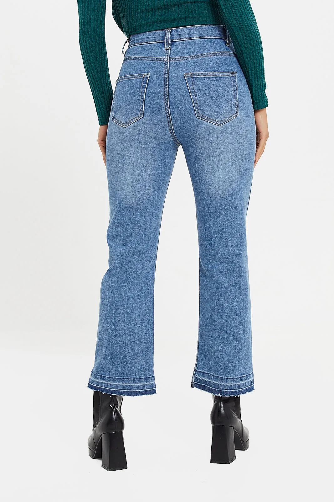 Women Medium Blue Waist Straight Fit Jeans